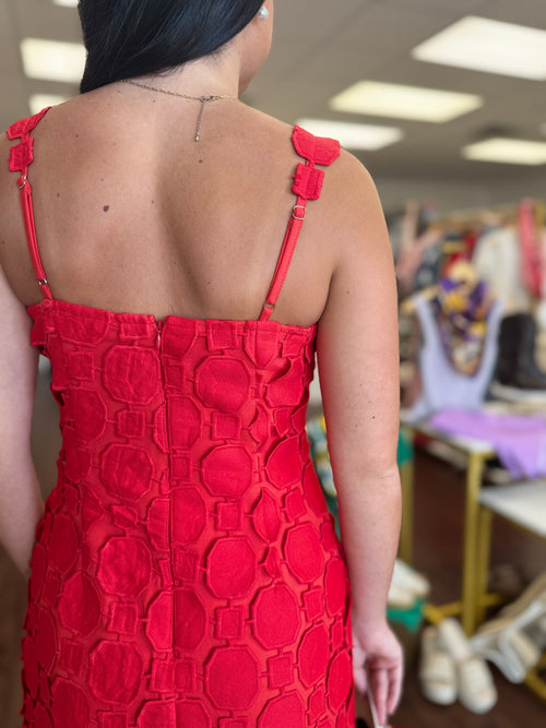 3D Lace Applique Fringe Hem Bodycon Midi Dress