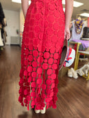 3D Lace Applique Fringe Hem Bodycon Midi Dress