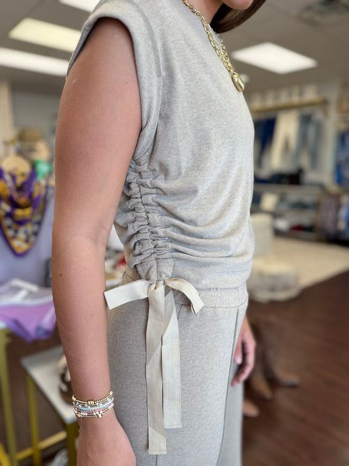 Taupe Side Tie Knit Top