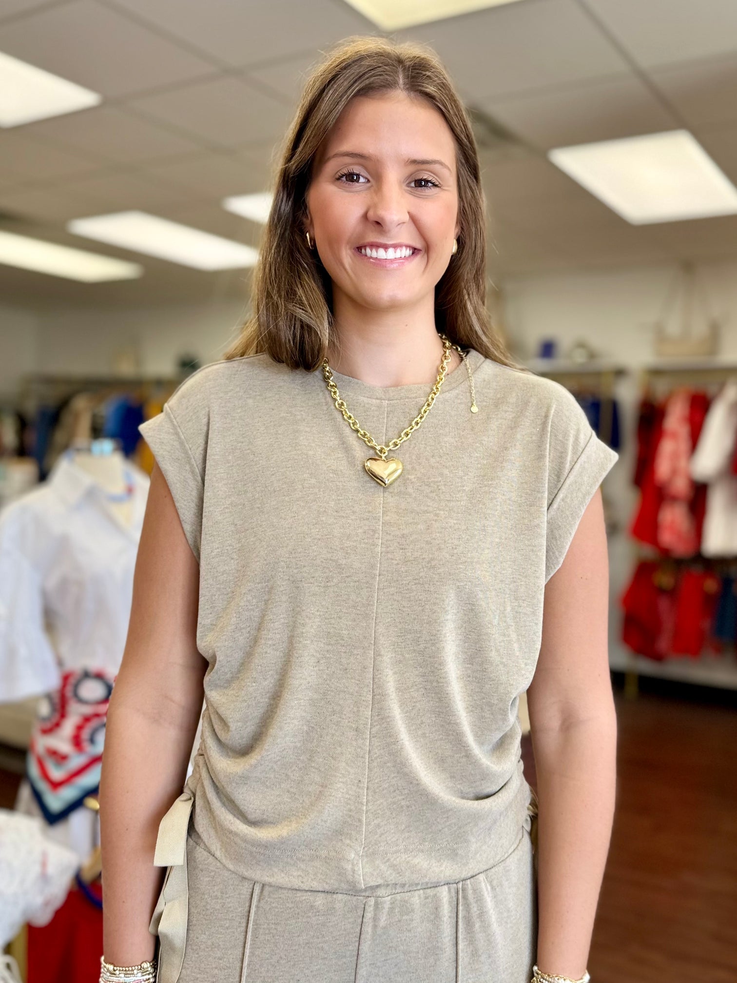 Taupe Side Tie Knit Top