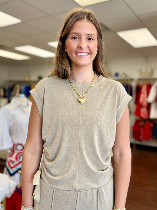 Taupe Side Tie Knit Top