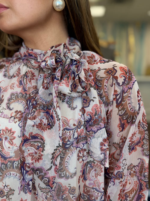Paisley Neck Tie Top | Dusty Pink Blouse