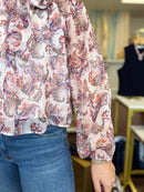 Paisley Neck Tie Top | Dusty Pink Blouse