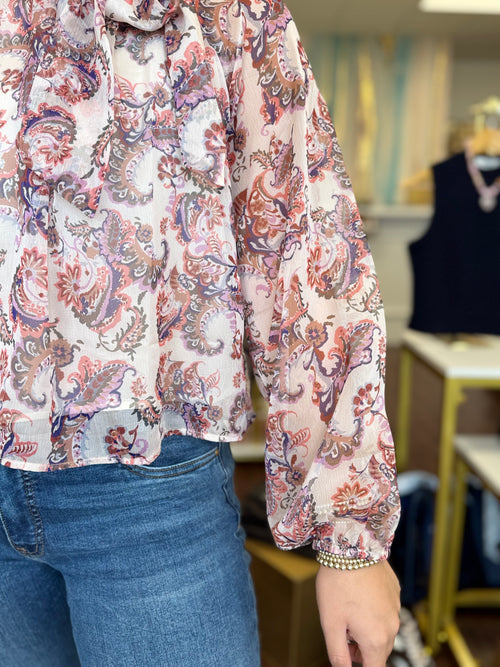 Paisley Neck Tie Top | Dusty Pink Blouse