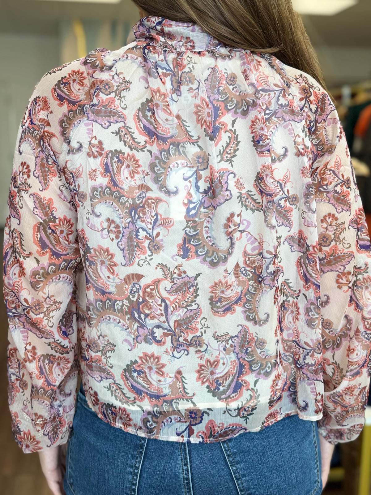 Paisley Neck Tie Top | Dusty Pink Blouse