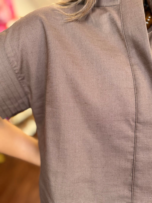Linen Blend Short Sleeve Button Down Top