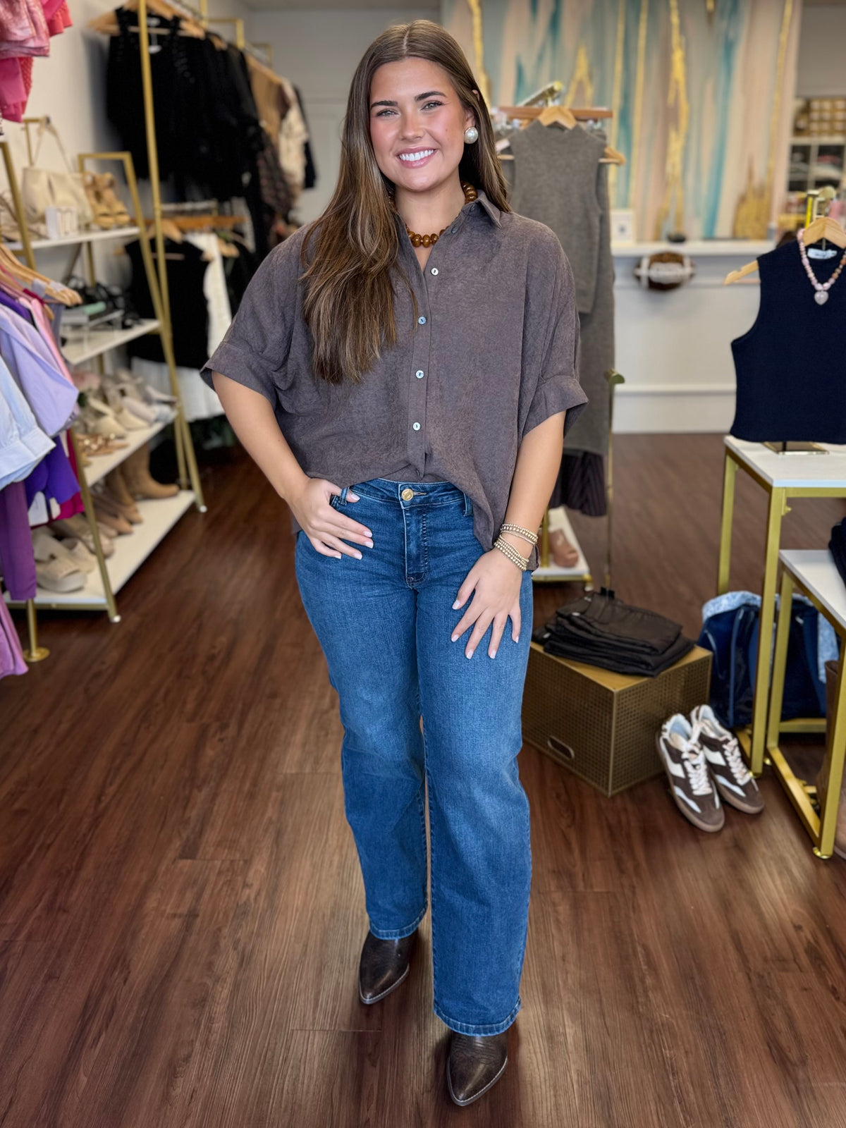Short Sleeve Button Down Oversized Top