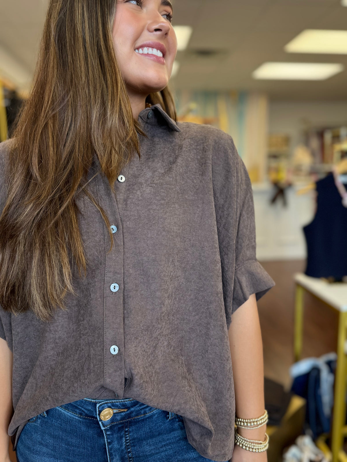 Short Sleeve Button Down Oversized Top