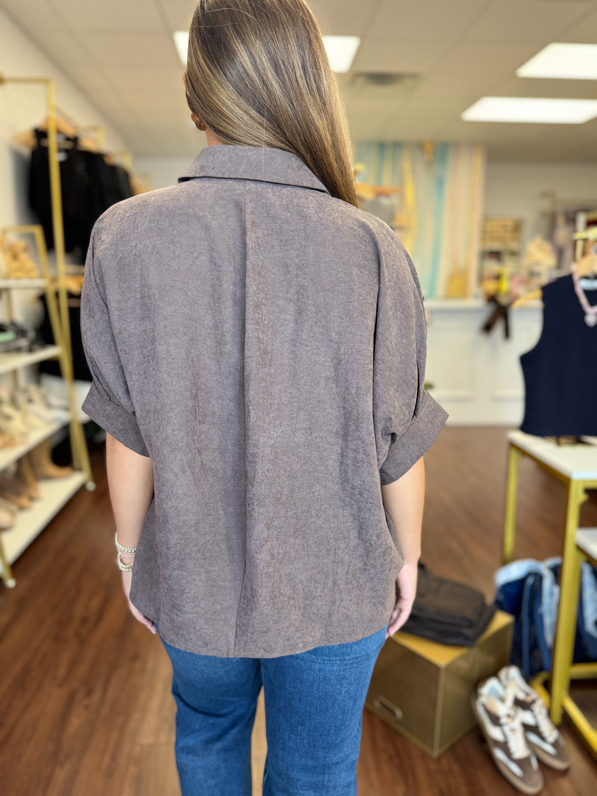 Short Sleeve Button Down Oversized Top