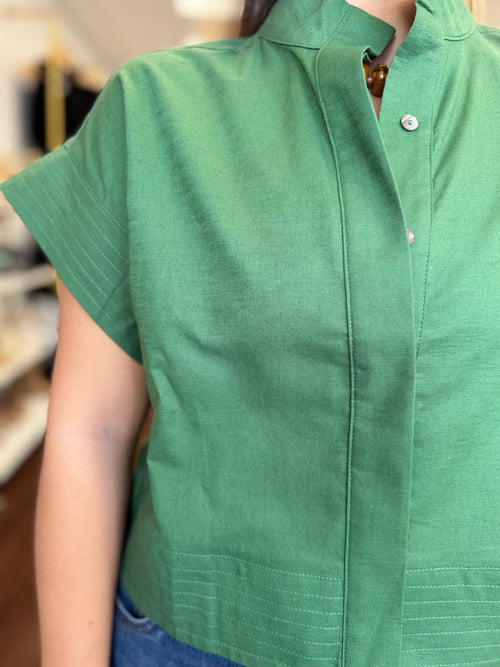 Linen Blend Short Sleeve Button Down Top