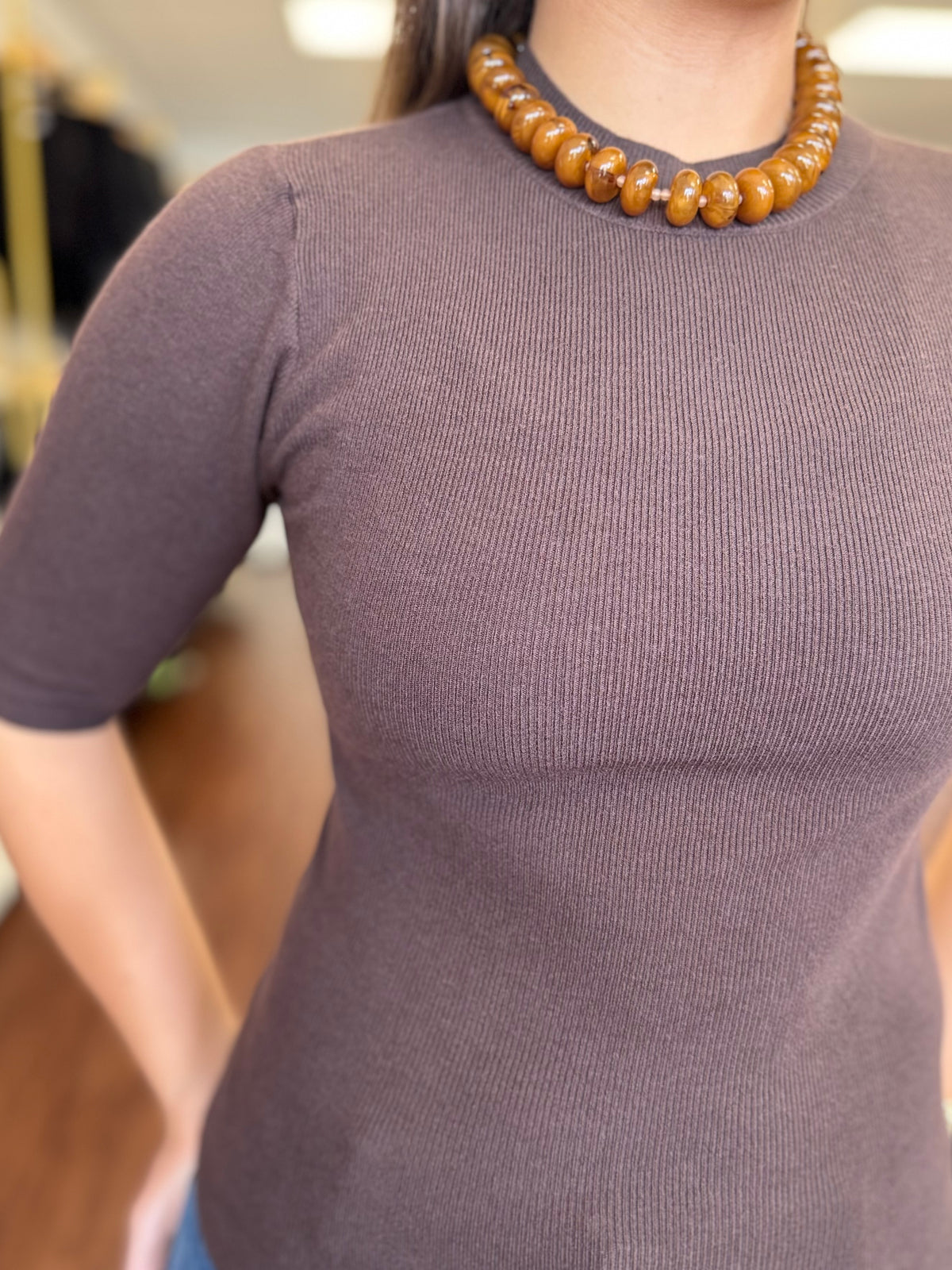 Ribbed Mock Neck Top | Short Sleeve Basic