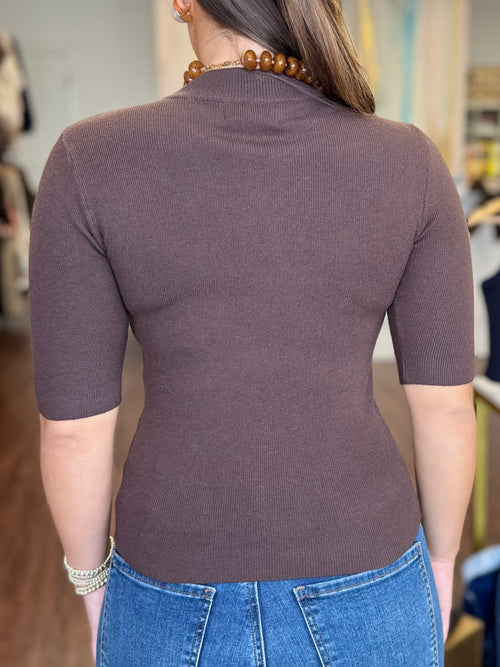 Ribbed Mock Neck Top | Short Sleeve Basic