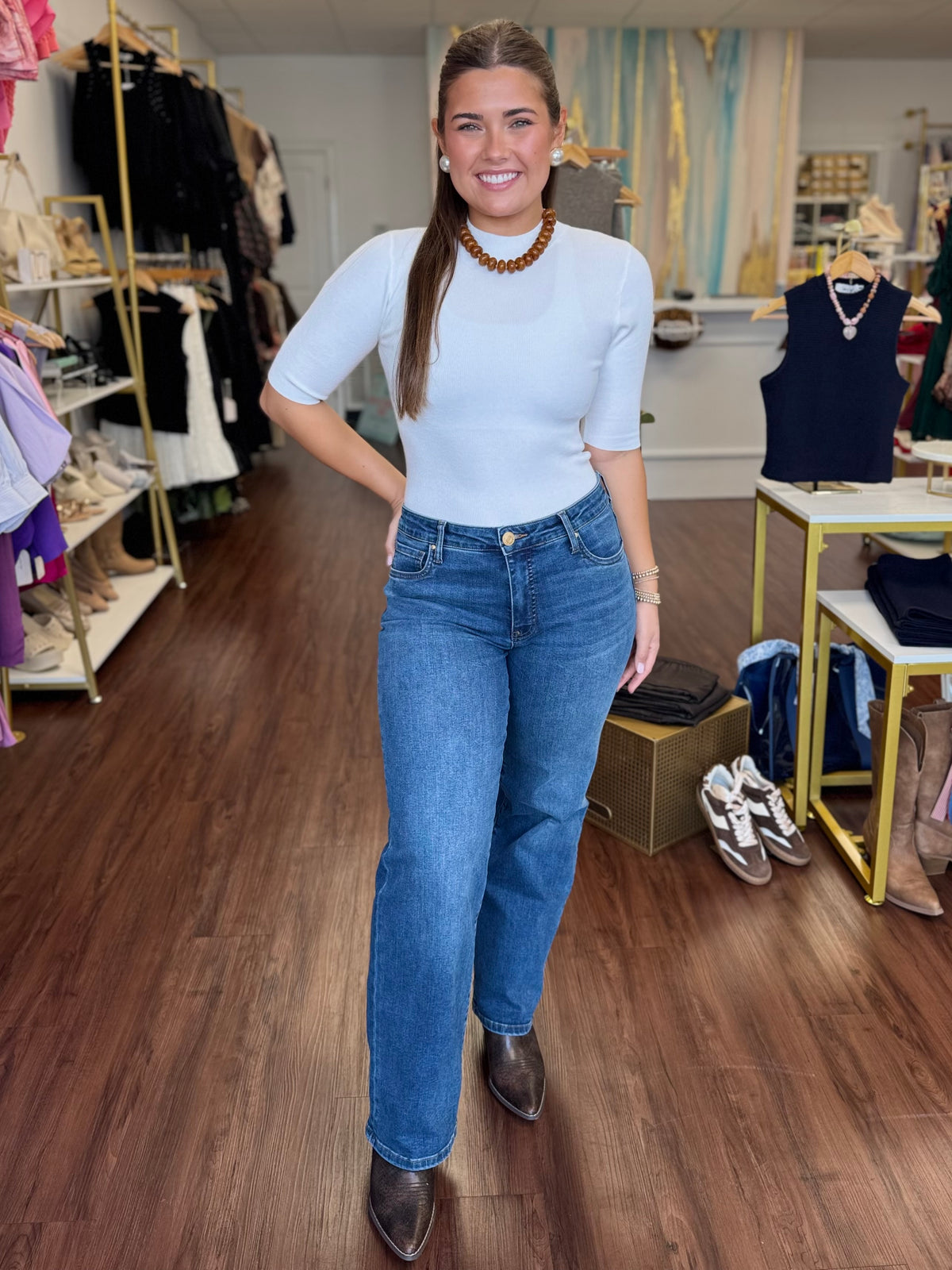 Ribbed Mock Neck Top | Short Sleeve Basic