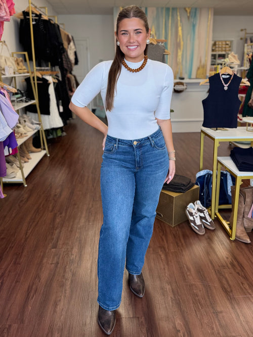 Ribbed Mock Neck Top | Short Sleeve Basic