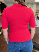 Ribbed Mock Neck Top | Short Sleeve Basic