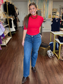 Ribbed Mock Neck Top | Short Sleeve Basic