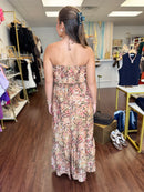 Abstract Halter Ruffle Bodice Smocked Waist Midi Dress | Convertible Neckline