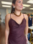 Burgundy Slip Dress | Sueded Cowl Neck Midi