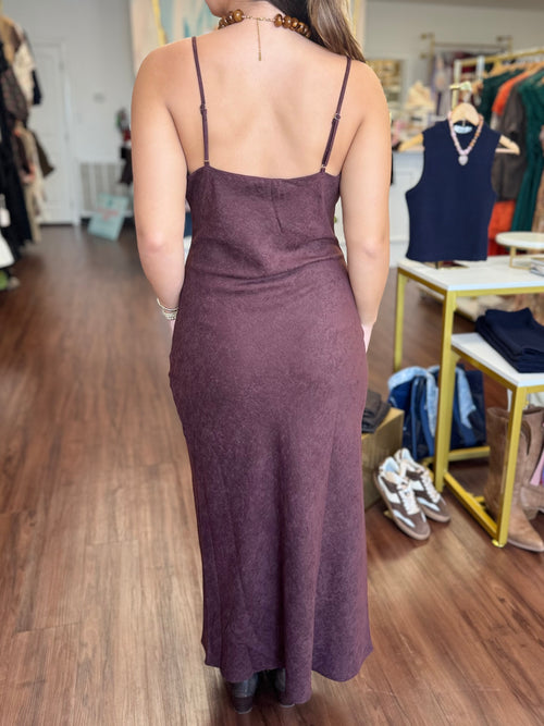 Burgundy Slip Dress | Sueded Cowl Neck Midi