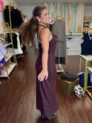 Burgundy Slip Dress | Sueded Cowl Neck Midi