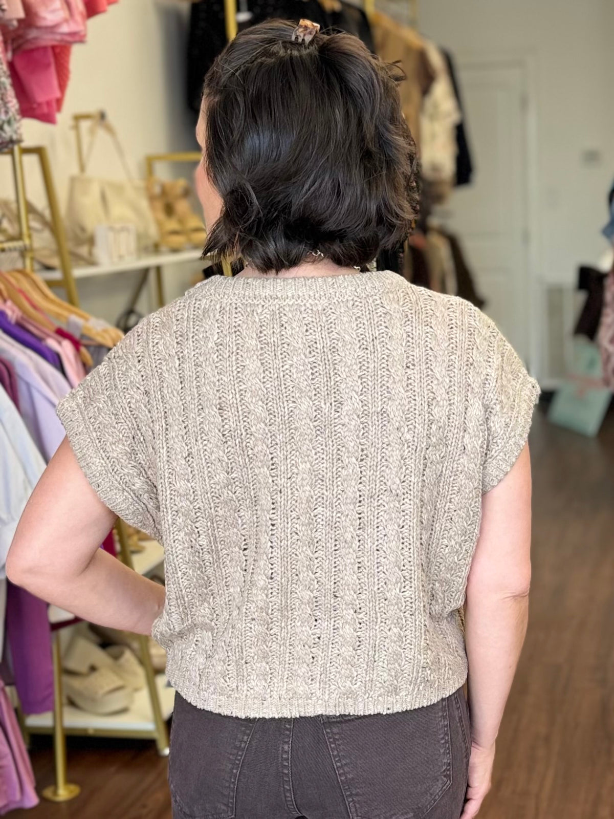 Cable Knit Sweater Tank | Cap Sleeve Layering Top
