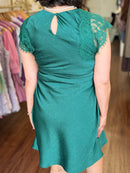 Teal Ruched Mini Dress with Lace Detail | Asymmetric Hem Cocktail Dress
