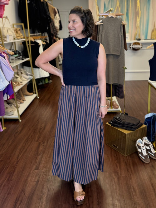Mock Neck Mixed Media Sleeveless Maxi