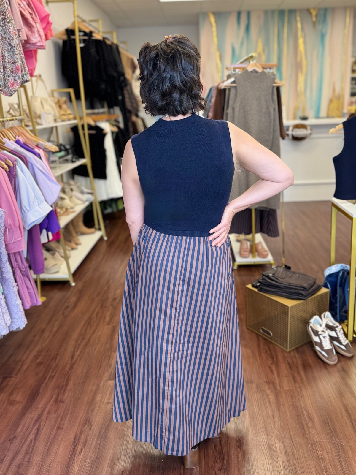 Mock Neck Mixed Media Sleeveless Maxi