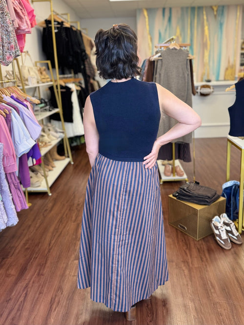 Mock Neck Mixed Media Sleeveless Maxi