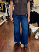 Meg High Rise Fab AB Wide Leg Jeans in Innoxious | KFTK Dark Wash Raw Hem