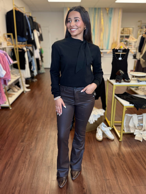 Fine Knit Sweater with Bow Shoulder Detail | Molly Bracken | Black or Burgundy