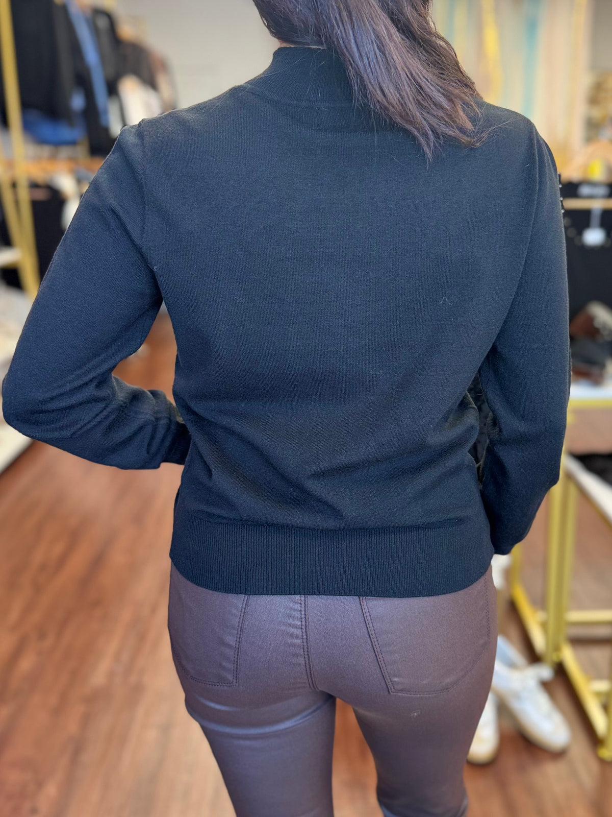 Fine Knit Sweater with Bow Shoulder Detail | Molly Bracken | Black or Burgundy