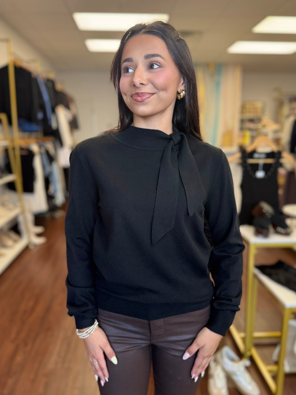 Fine Knit Sweater with Bow Shoulder Detail | Molly Bracken | Black or Burgundy