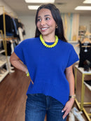 Electric Blue Short Sleeve High Low Sweater