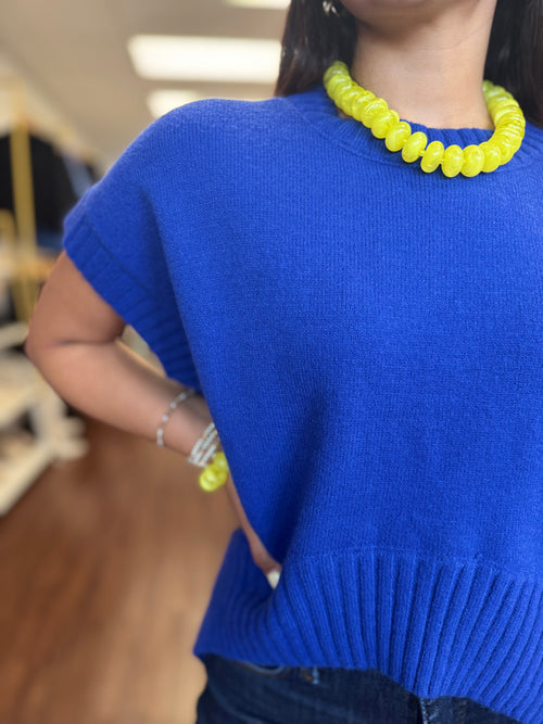 Electric Blue Short Sleeve High Low Sweater