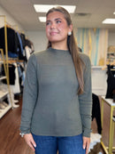 Long Sleeve Knit Top With Rhinestone Detail