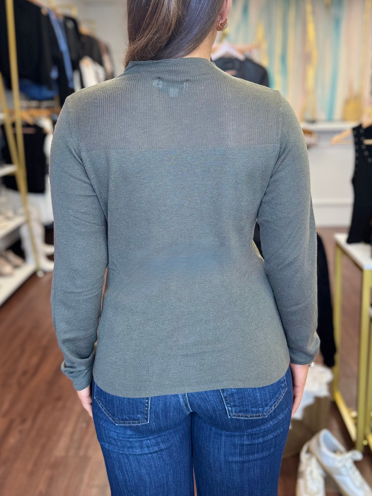 Long Sleeve Knit Top With Rhinestone Detail