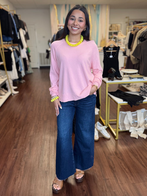 Coral Relaxed Raglan Sleeve Side Slit Top