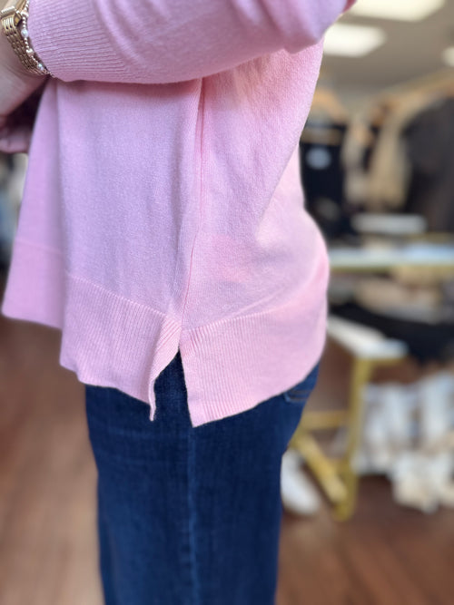 Coral Relaxed Raglan Sleeve Side Slit Top