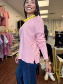 Coral Relaxed Raglan Sleeve Side Slit Top