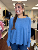Azzurro blue oversized crew sweater front view