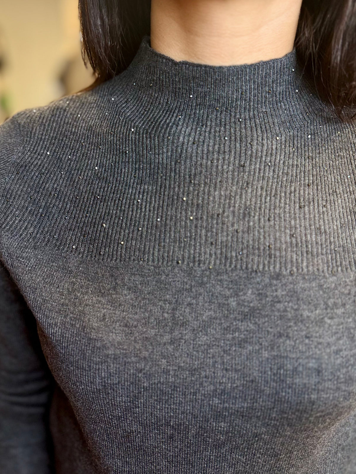Long Sleeve Knit Top With Rhinestone Detail
