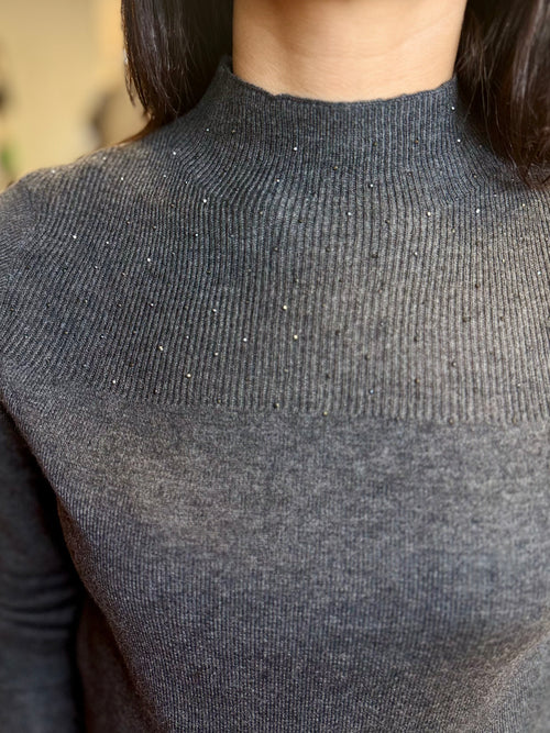 Long Sleeve Knit Top With Rhinestone Detail