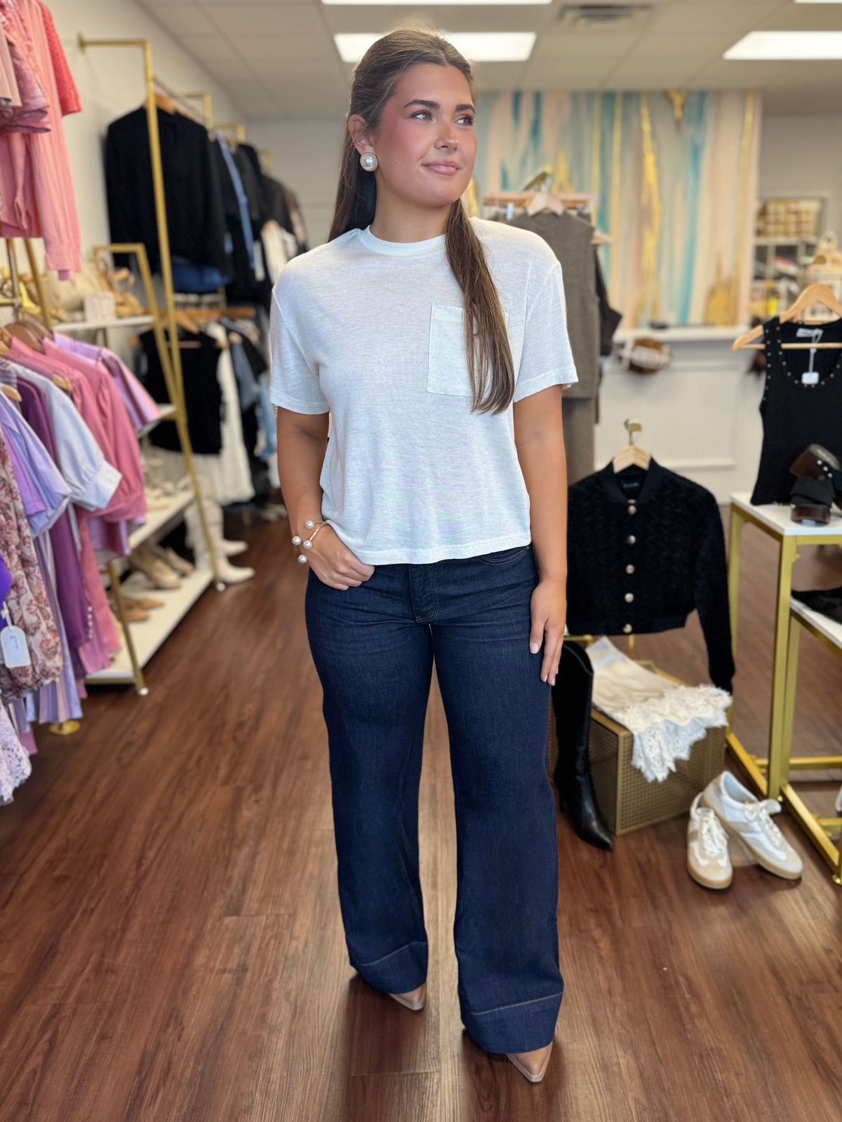Maya High Rise Fab AB Wide Leg Jeans in Amaze | KFTK Wide Hem