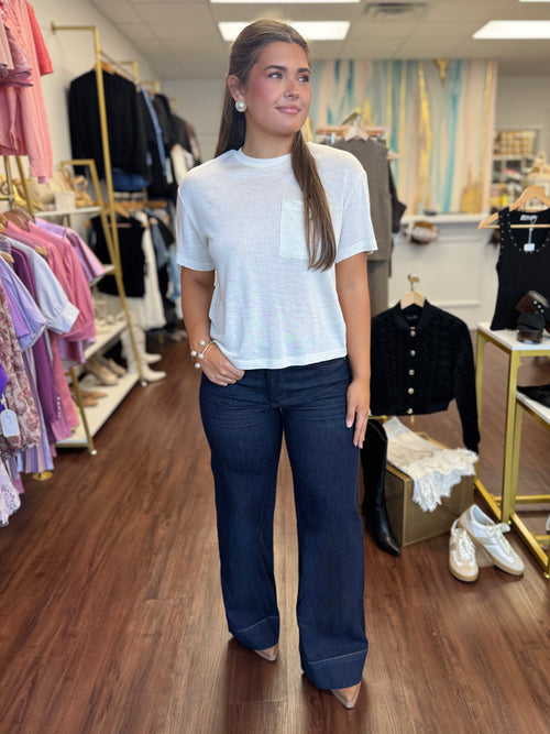 Maya High Rise Fab AB Wide Leg Jeans in Amaze | KFTK Wide Hem