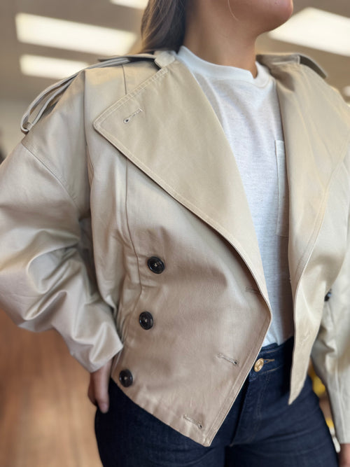 Cropped Trench Coat | Structured Double Breasted Belted Short Jacket