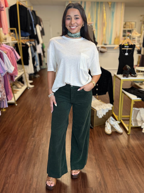 Meg HR Fab AB Wide Leg Corduroy- Evergreen