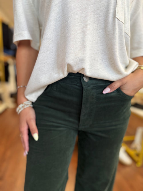 Meg HR Fab AB Wide Leg Corduroy- Evergreen
