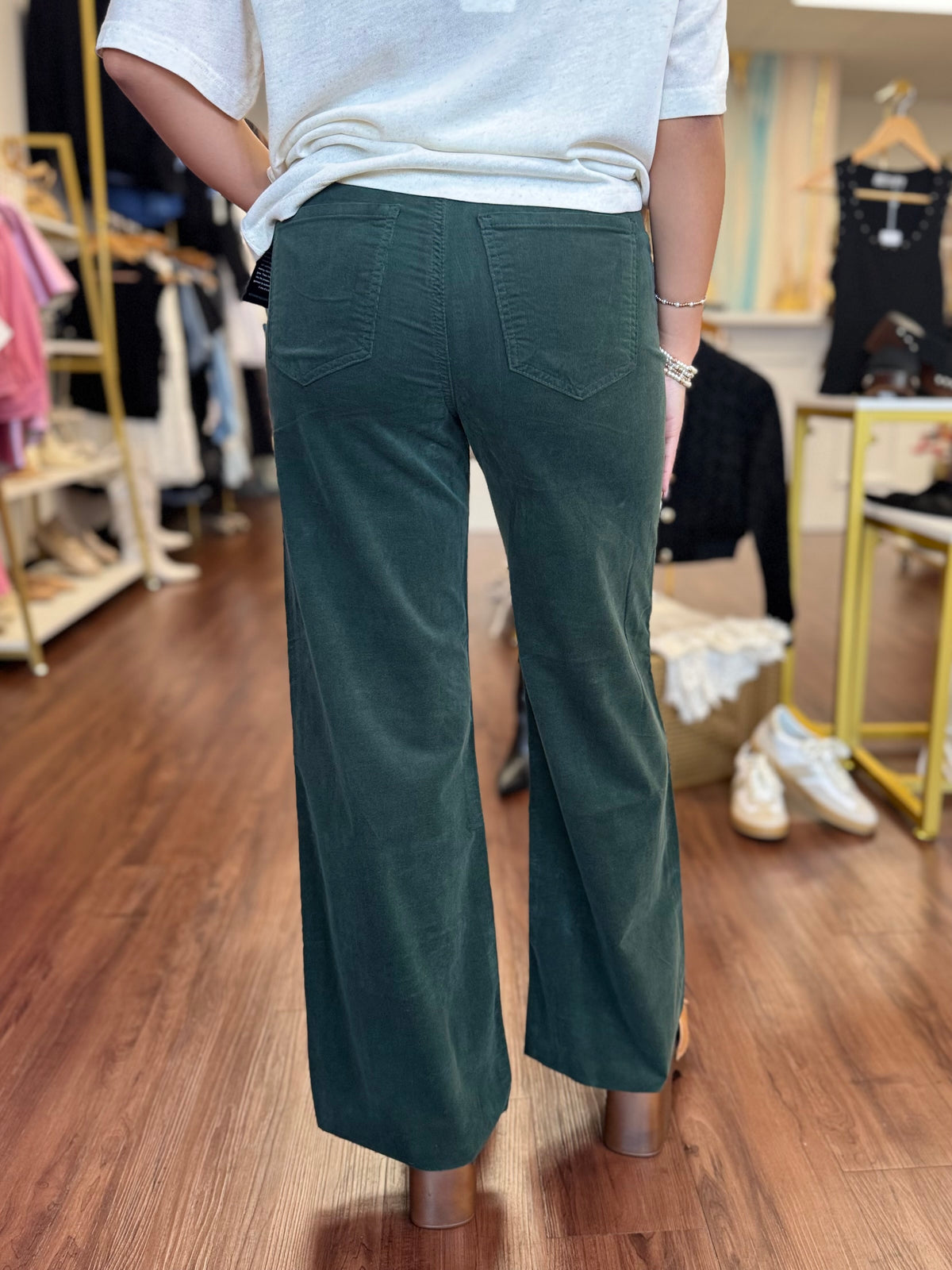 Meg HR Fab AB Wide Leg Corduroy- Evergreen