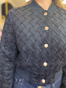 Black Faux Suede Braided Bomber Jacket | Cropped Woven Snap Front Jacket